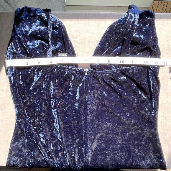 Windsor Y2K Plunge Mini Dress Velvet Fairy Dark Blue Whimsigoth Size Large - Picture 9 of 10